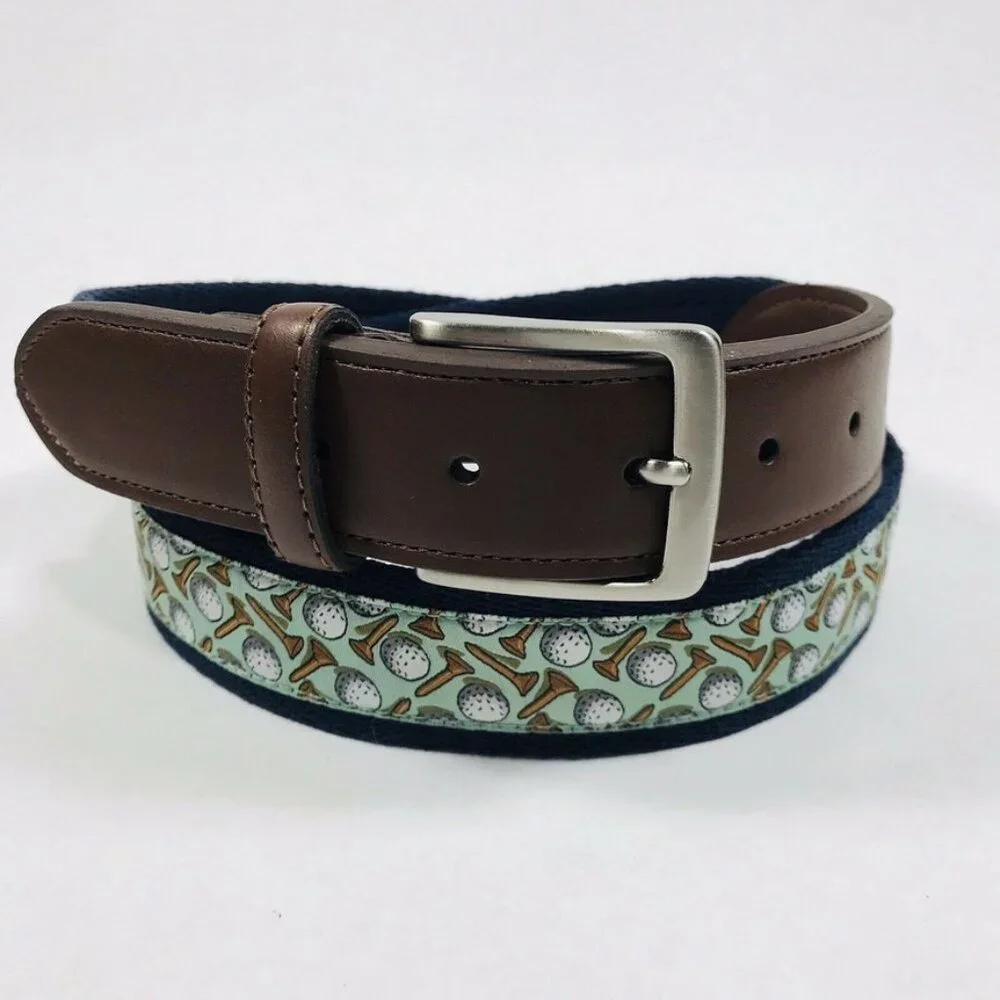 Tommy Bahama Golf Ball Golf Tee Print Canvas Belt